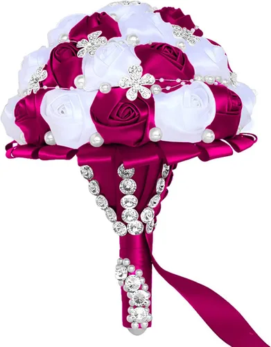 Miniatura 22 de XINNI Ramo de boda negro para novia, dama de honor, satén con diamantes de imitación y perlas para boda, fiesta de quinceañera, negro y marfil