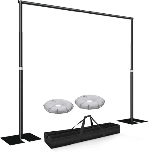 Kit de soporte de fondo de tubo y cortina de 10 x 10 pies, soporte ajustable resistente con bolsa de transporte, marco de fondo de metal para Negro