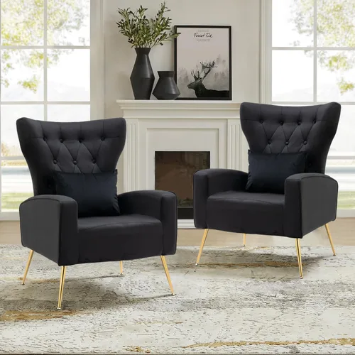Miniatura 44 de Sillas decorativas de terciopelo con respaldo de ala y almohada lumbar, sillón moderno para sala de estar, dormitorio, silla auxiliar de recepción