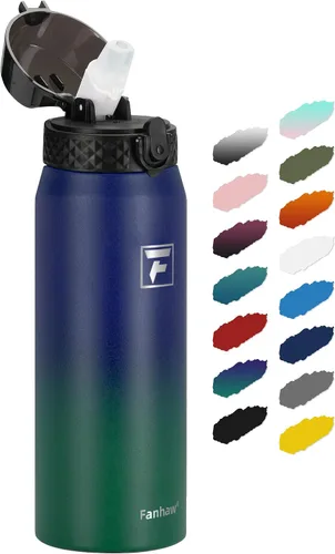 Miniatura 33 de Fanhaw Botella de agua de acero inoxidable aislada para niños de 20 onzas con tapa con popote, a prueba de fugas y antipolvo, botella de uso diario