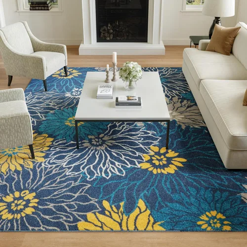 Miniatura 2 de Nourison Passion - Alfombra color azul, de 8 x 10 pies, floral, estilo campestre, fácil de limpiar, no desprende pelo, para dormitorio, sala