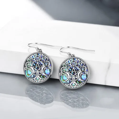 Miniatura 3 de YFN Aretes de plata de ley con triple luna y pentagrama de pentáculo, amuleto mágico de Wicca pagana, joyería de árbol de la vida para mujer
