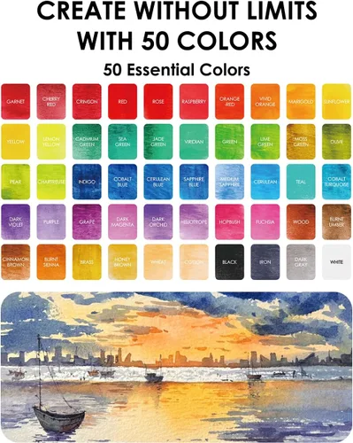 Miniatura 7 de Grabie Juego de Pintura de Acuarela Todo en Uno Premium de 50 Colores - Pincel de Pintura de Detalle Incluido, Pinturas de Acuarela, Juegos de 50
