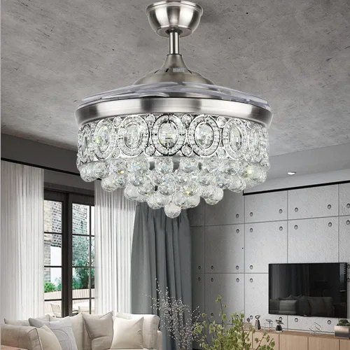 Fandian Ventilador de techo moderno de cristal de 42 pulgadas con luces, lámpara de araña de control remoto, motor silencioso, 3 velocidades y 3