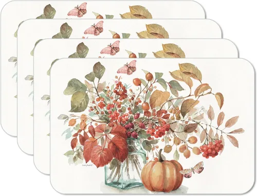CounterArt Autumn in Nature - Juego de 4 manteles individuales reversibles de plástico flexible de fácil cuidado, fabricados en los Estados Unidos,