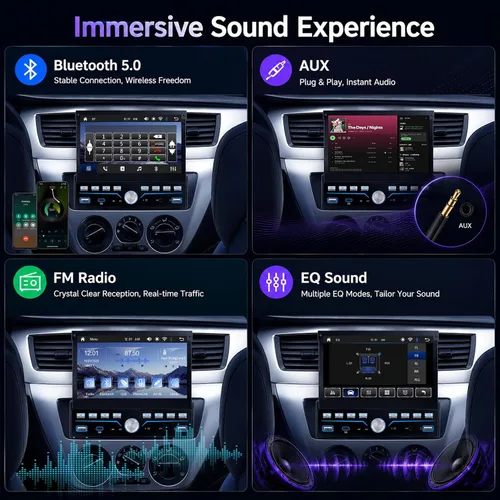 Miniatura 8 de Estéreo de Coche Individual DIN Apple Carplay y Android Auto 1 DIN 7 Pulgadas Pantalla Táctil Abatible Radio de Coche con Bluetooth y Micrófono