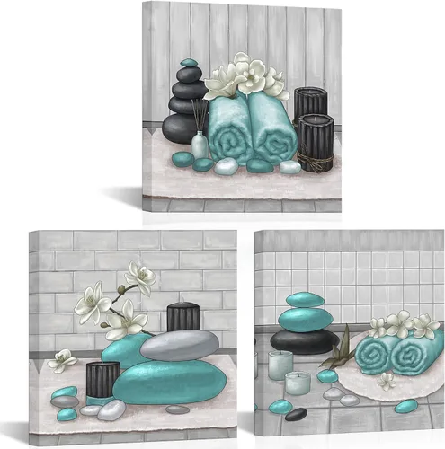 Miniatura 11 de RnnJoile Arte de pared de lienzo para spa con piedra Zen y orquídea, pintura de estilo bodegón amarillo, impresiones para decoración de baño
