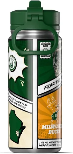 Miniatura 2 de Hydrapeak Milwaukee Bucks - Botella de agua de acero inoxidable con licencia oficial de la NBA de 20 onzas con tapa con pajilla, botella deportiva