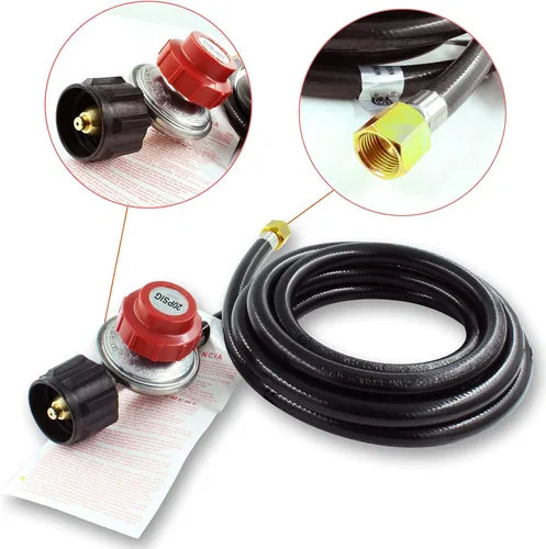 Miniatura 5 de MENSI Manguera reguladora de propano ajustable de 10 pies y 20 PSI con orificio de latón y kit mezclador de aire de 150,000 BTU para hoguera