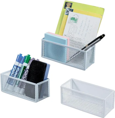 MyGift Cestas de almacenamiento magnéticas de malla de alambre blanco, accesorios de pizarra blanca, organizador de suministros para aula y oficina,