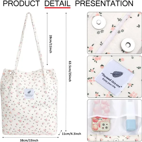 Miniatura 118 de Ayieyill - Bolsa de pana para mujer y niña, con correa de lona para colgar al hombro, bolsa con bolsillo