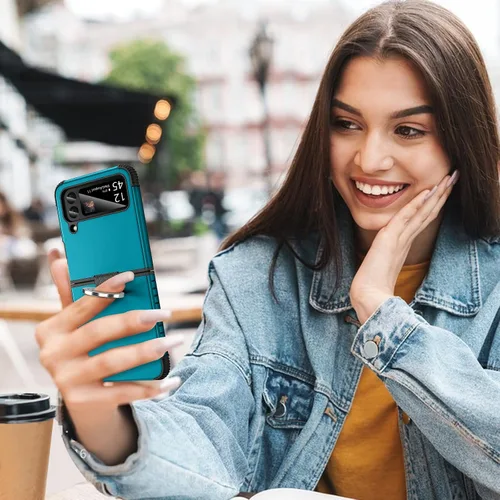 Miniatura 8 de BENTOBEN Funda para Galaxy Z Flip 3, resistente 2 en 1, a prueba de golpes, compatible con carga inalámbrica, pantalla de 6.7 pulgadas, azul profundo