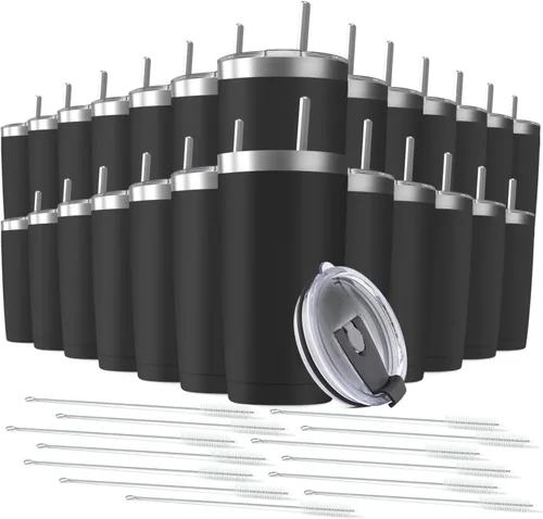 Miniatura 8 de Paquete de 6 Vasos Térmicos de Acero Inoxidable de 20 oz con Pajita y Tapa, Taza de Café de Viaje de Doble Pared con Aislamiento al Vacío, Vaso