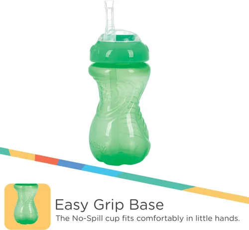 Miniatura 3 de Nuby Paquete de 3 vasos antiderrames con popote flexible para niños pequeños, a prueba de derrames, con agarre fácil y firme, verde, azul, aguamarina