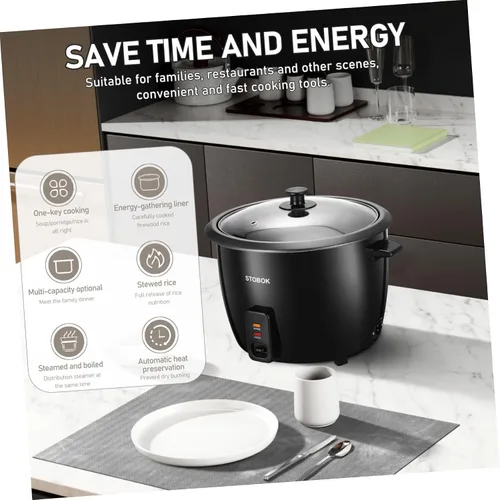 Miniatura 3 de Healifty Arrocera eléctrica portátil con tapa transparente, olla multifuncional para guisos de papilla de arroz, sopas y alimentos al vapor