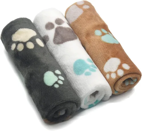 Miniatura 15 de 1 paquete de 3 mantas para cachorros, súper suaves y cálidas, tapete gris para dormir con bonito estampado de vellón esponjoso, manta de franela