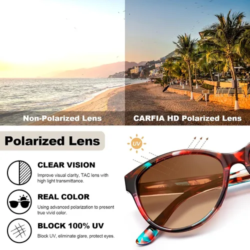 Miniatura 6 de CARFIA Cateye Polarized Sunglasses for Women UV Protection, Italy Handcrafted Acetate Frame with Embossed Pattern Wire Core