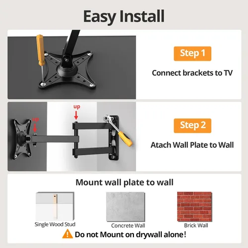 Miniatura 9 de IWORKBOARD Soporte de montaje en pared para monitor de TV de movimiento completo para la mayoría de pantallas curvadas LED LCD de 13 a 32 pulgadas