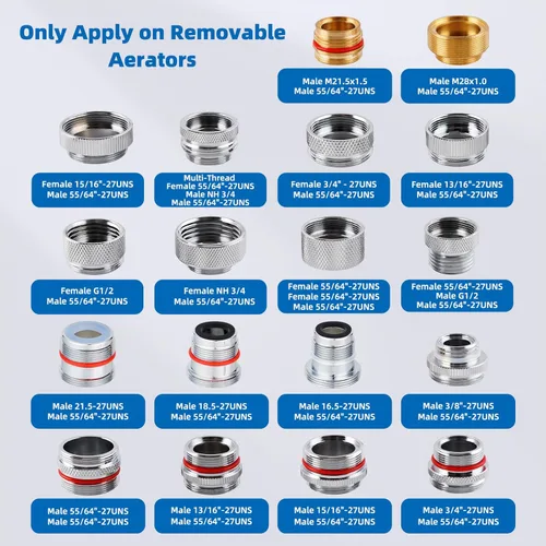 Miniatura 2 de iFealClear Kit de 18 piezas de adaptador de grifo de latón, adaptadores de aireador para fregadero de cocina con 4 piezas de herramientas de llave