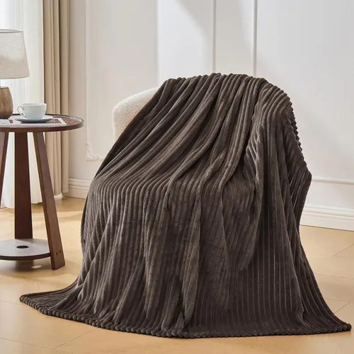 Miniatura 2 de Bnuitland - Manta de franela marrón con funda de almacenamiento, 300 GSM, manta de sofá súper suave con patrón de rayas de forro polar para bebés