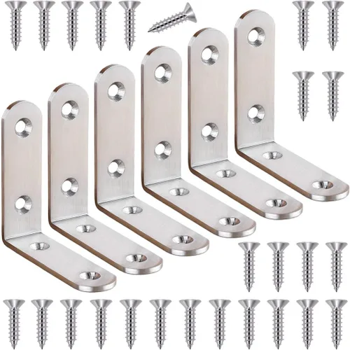 Miniatura 10 de 6 piezas de soportes de esquina en L negros de acero inoxidable de 65x65mm, soportes de estante resistentes para madera, estantes, soportes de unión