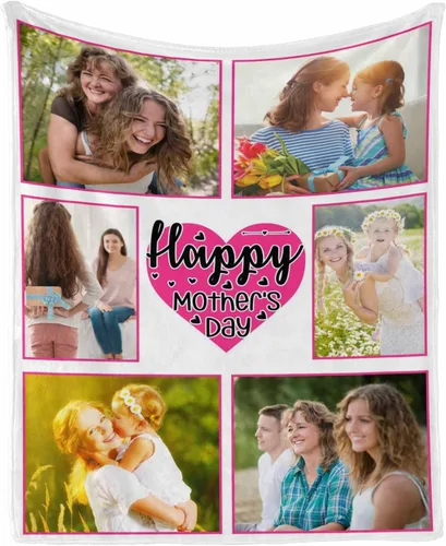 Miniatura 7 de InterestPrint Manta con foto, regalos personalizados para mamá, manta de collage de fotos personalizada para mamá de hija e hijo para cumpleaños
