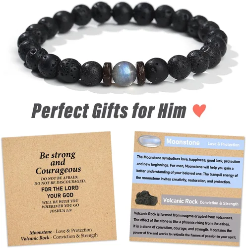 Miniatura 2 de Christmas Stocking Stuffers for Kids/Teen Boys/Men-Love/Strength-Handmade Gemstone Bracelets with Inspiratioanl Card