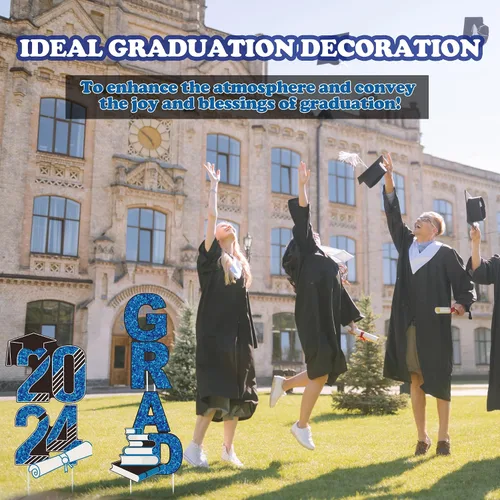 Miniatura 7 de URATOT 4 letreros azules de graduación 2024 con estacas brillantes de graduación para césped de graduación de clase de 2024, decoraciones de fiesta