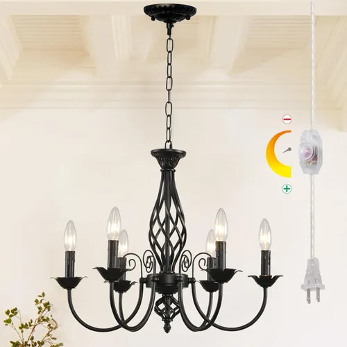 Miniatura 9 de HOXIYA Lámpara de araña regulable de 34.6 pulgadas con cable, 6 luces modernas de granja para comedor, lámpara colgante de techo rústica retro