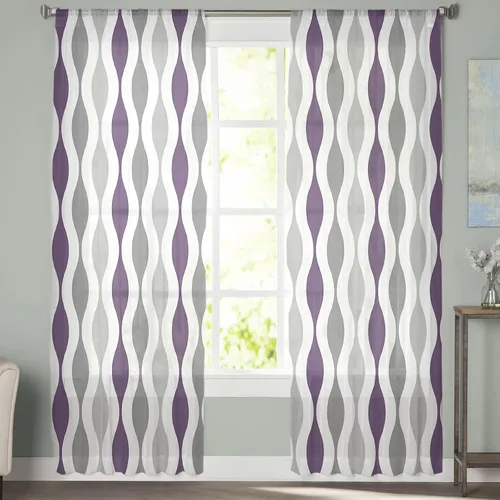 Cortinas semitraslúcidas modernas de mediados de siglo de 84 pulgadas de largo para decoración de sala de estar, cortinas de gasa con bolsillo para