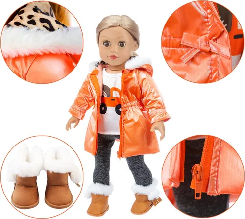 Miniatura 7 de Ecore Fun 4 juegos de ropa y zapatos de muñeca de 18 pulgadas y bolsa linda para niños, ropa casual para muñecas de 18 pulgadas con banda