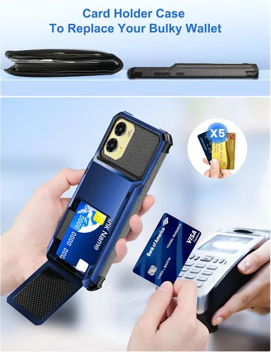 Miniatura 4 de COOYA Funda para Moto G Stylus 2024 con 5 ranuras para tarjetas de crédito, funda con tapa para G Stylus 2024, bolsillo trasero, doble capa, carcasa