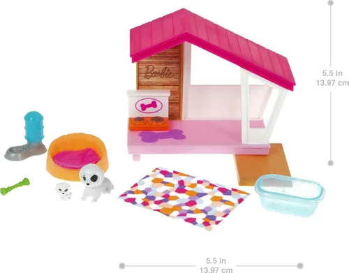 Miniatura 3 de Barbie Mini juego con 2 cachorros de mascotas, caseta para perros y accesorios para mascotas, regalo para niños de 3 a 7 años