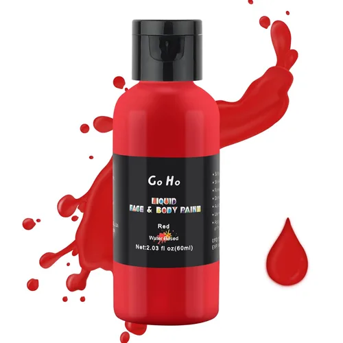 Go Ho Pintura facial y corporal roja líquida (2.1 onzas), maquillaje rojo a base de agua y pintura corporal para aerógrafo maquillaje especial FX,