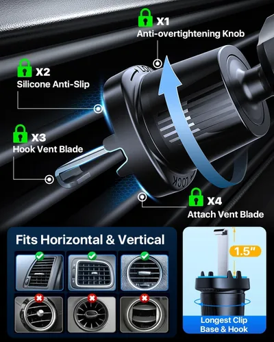 Miniatura 7 de YRU Phone Holders for Your Car [2026 Upgraded Military Metal Hook], Cellphone Holder Car[No Fear of Bumps] Vent Phone Mount Truck Compatible with
