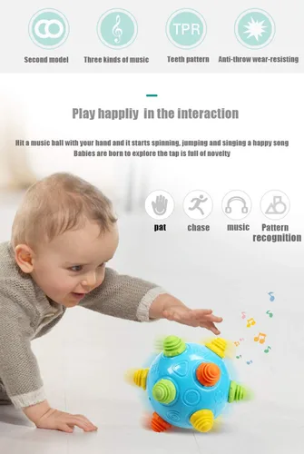 Miniatura 2 de Pelota de baile con música para niños pequeños - Moverse, gatear, rebotar, aprendizaje sensorial para niños y bebés, regalo divertido tanto para Azul