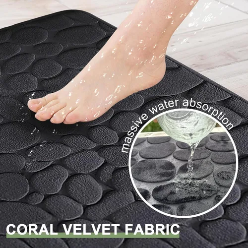 Miniatura 3 de Tapete de baño negro de secado rápido, 24 x 36 pulgadas, antideslizante, de espuma viscoelástica, lavable a máquina
