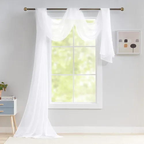 Miniatura 13 de Luvyohmee Cenefas de bufanda negras para ventanas, cenefa transparente de 144 pulgadas, cenefas transparentes para ventanas, tela para drapear