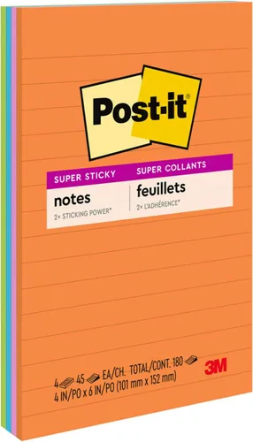 Notas con pegamento Post-it Recycled, de 4 x 6 pulg., Colección Bali, 4 pads/paquetes, 45 hojas (4621-SSNRP), Rio de Janeiro Collection Surtido Ultra