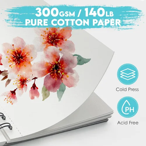 Miniatura 3 de KOVIEDE Bloc de papel de acuarela 100% algodón, 30 hojas de 7 x 10 pulgadas, encuadernado en espiral, 140 libras/10.58 oz/m², cuaderno de bocetos