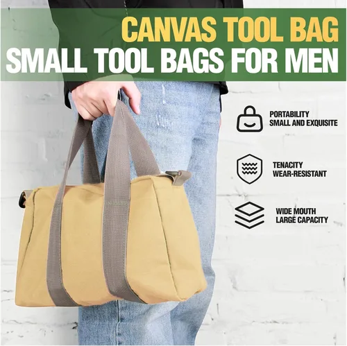 Miniatura 5 de Bolsa de herramientas pequeña, bolsa de almacenamiento de herramientas de lona, gran capacidad, multiusos, con cremallera, bolsa organizadora suave