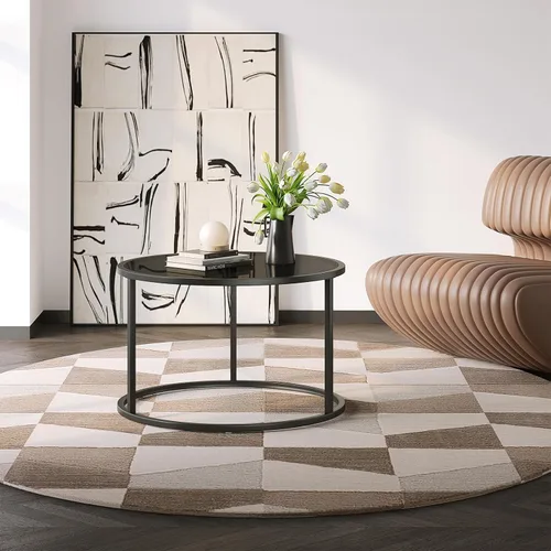 Miniatura 7 de SAYGOER Mesa de centro de cristal negro, mesas de centro redondas pequeñas de 27.6 pulgadas, mesa central moderna de vidrio templado para sala