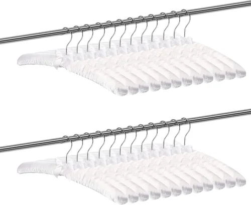 Miniatura 2 de Jetec 24 piezas de perchas acolchadas de satén con gancho giratorio de 360°, almohadillas de esponja para los hombros, para abrigos, suéteres, Blanco