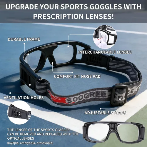 Miniatura 3 de N/A" Gafas deportivas para hombre, para raquetbol, baloncesto, fútbol, gafas protectoras, lentes de choque y colisión, reemplazables