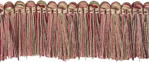 Miniatura 2 de DÉCOPRO Colección Imperial de 1 1/2" (3.5cm) Borde de flecos # 0150IB, rosa de verano #3549 (rosa claro, marfil blanco, verde azul) paquete de 5