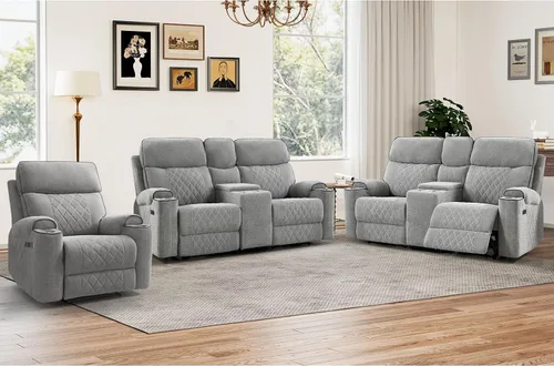 Miniatura 15 de HAOMARKETS Silla reclinable eléctrica para adultos con puerto USB, sofás reclinables eléctricos de tela suave con portavasos de metal, sillas