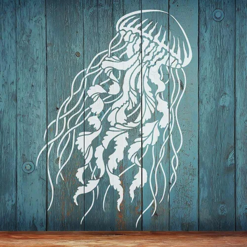 Miniatura 2 de Plantilla de pared de medusas grandes – Plantillas grandes para pintar paredes – Prueba plantillas en lugar de papel tapiz – Plantillas modernas