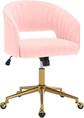 Miniatura 23 de Silla de escritorio giratoria para oficina en casa, moderna silla de escritorio de terciopelo, sillón de altura ajustable con base dorada, silla