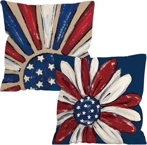 Miniatura 23 de FUTBU Juego de 2 fundas de almohada del 4 de julio de 16 x 16 pulgadas, decoración patriótica de estrellas americanas para decoración al aire libre