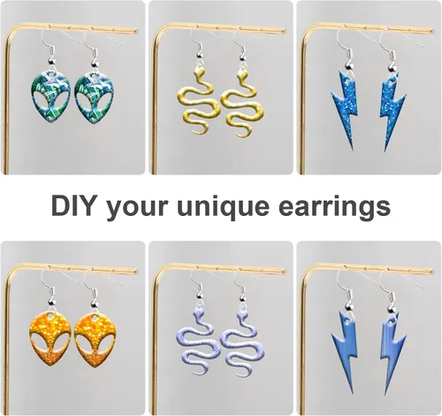 Miniatura 3 de Kit de 103 moldes de resina para aretes, 3 moldes de silicona para joyería de resina, moldes de fundición epoxi con ganchos para aretes para aretes